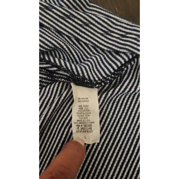 COMFY USA Stretch Striped Navy Blue White Casual Tee Dress Large Artsy Relaxed - Picture 8 of 9